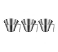 3-Piece Steel Espresso Measuring Cup Set | 100ml/3.4oz capacity, double V-shaped spout, extended handle, stackable espresso shot cup for coffee, milk, and sauce.