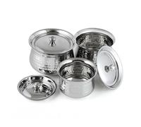 3-Piece Steel Handi Set with Copper Bottom & Lids - Cooking & Serving Bowls for Biryani, Milk, Hot Pot (600ml, 1000ml, 1500ml)