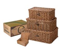 3 Piece Storage Baskets with Lids,rattan basket,small baskets for gifts,Woven Rattan Storage Box,Handmade Organizer Bins, for Home Storage and Decoration, Bathroom, Living Room