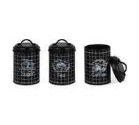 3-piece storage can set metal containers for sugar coffee tea black