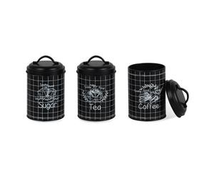3-piece storage can set metal containers for sugar coffee tea black