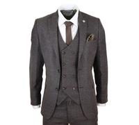 Mens Wool 3 Piece Suit Double Breasted Waistcoat Tweed 1920s Brown