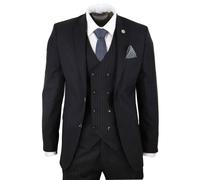 Mens 3 Piece Suit Gatsby 1920s Gangster Pinstripe Tailored Fit Black