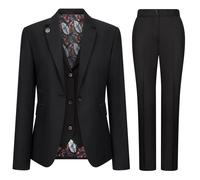 3 Piece Suit Plain Tailored Fit Business Formal Dress TruClothing Black 14