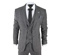 3 Piece Suit Prince of Wales Check Classic Tailored Fit Wedding Suit Infinity Leather Grey 44R