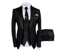3 Piece Suit Slim Fit Suits for Men One Button Prom Suits Set Blazer Vest Trousers Tuxedo Sets for Wedding Prom (Black,7XL)