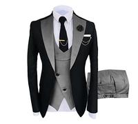 3 Piece Suit Slim Fit Suits for Men One Button Prom Suits Set Blazer Vest Trousers Tuxedo Sets for Wedding Prom (Dark Grey 2,M)