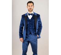3 Piece Suit Velvet Paisley Shawl Collar Tailored Fit Wedding Tuxedo TruClothing Blue 50R