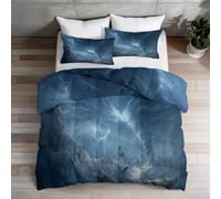 3-Piece Super King Coverless Duvet Set with 2 Pillowcases, Nature Wonders Tornado Storm Clouds Lightning All-Season Comforter, Lightweight Quilt 260 x 220 cm for Housewarming, Blue-Grey
