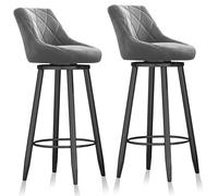 3-Piece Swivel Bar Stool Set, Velvet Kitchen Counter Chairs with Backrest, 65cm Height, Black Legs, Ideal for Kitchen and Pub Use