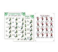 3-Piece Tai Chi Walking Wall Chart and Chair Yoga Posters Set | Includes 30-Day Seated Workout Guide and Low-Impact Fitness Instructions for Home Gyms, Beginners, and Seniors, Boxed