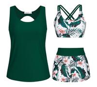 3 Piece Tankini Swimsuit for Women Bikini Tank Top with Shorts Sets Floral Print Tankinis Fashion Conservative Vest Bikini High Waist Swimsuits Summer Beach Swimwear Women's Swimming Costumes