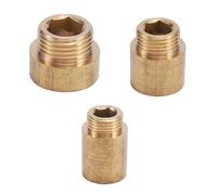 3 Piece Tap Extension 1/2 Inch Solid Brass Thread Fitting 1/2 Inch x 10 mm/20 mm/30 mm, Pipe Extension Brass with Internal Thread and External Thread for Taps and Shower Heads