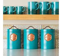 Cooks Professional Kitchen Storage Set 3-Piece Tea Coffee Sugar Teal/Copper, Multi