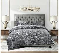 3 Piece Teddy Fleece Pressed Velvet Embossed Duvet Cover Soft Cozy Warm Quilt Cover Bedding Set With Pillow Cases (Grey, King)
