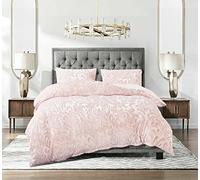 3 Piece Teddy Fleece Pressed Velvet Embossed Duvet Cover Soft Cozy Warm Quilt Cover Bedding Set With Pillow Cases (Pink, King)