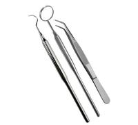 3-Piece Teeth Cleaning Set - Stainless Steel Mirror, Pick & Tweezers for Personal Dental Hygiene, Tartar Removal & Home Care