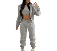 3 Piece Tracksuit Outfits Women Long Sleeve Full Zip Hoodie Jackets Cropped Yoga Tank Tops Tapered Joggers Sweatsuits