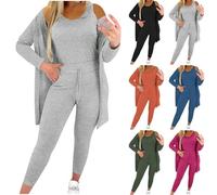 3 Piece Tracksuit Womens Full Set Lounge Wear Sets Plain Long Sleeve Cardigan Coat + Crop Tank Tops + Sweat Pants Casual Sweatsuit Sets Workout Joggers Outfit Activewear Gym Sets UK Sale Clearance