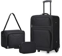 3 Piece Travel Soft Luggage Set 55X40X20Cm Cabin Suitcase + Duffel Bag + Toiletry Bag, Stackable Carry On Hand Luggage, Black