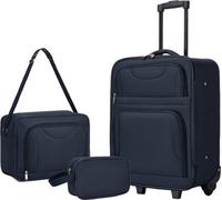 3 Piece Travel Soft Luggage Set 55X40X20Cm Cabin Suitcase + Duffel Bag + Toiletry Bag, Stackable Carry On Hand Luggage, Navy