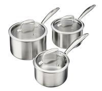 Cooks Professional 3 Piece Tri-Ply Saucepan Set with Tempered Glass Lids | 14, 16 & 18cm Aluminum & Stainless-Steel Cooking Pans | Compatible with All Hobs Inc Induction & Oven Safe
