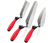 3 Piece Trowel Set, Soft TPR Grip Handle for Builders | Trowel cement tool 3-in-1 with 1.2mm blade thickness, easy to clean and store for plastering and DIY renovation