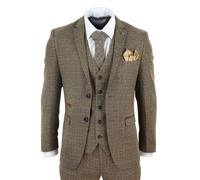 3 Piece Tweed Check Vintage Retro Suit Infinity Leather Brown 40R