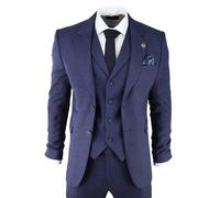 3 Piece Tweed Herringbone Suit Peaky Blinders Classic Tailored Infinity Leather Navy 44R