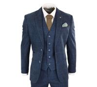 3 Piece Tweed Herringbone Vintage Classic Suit Infinity Leather Charcoal 34R