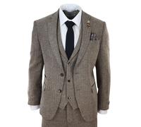 3 Piece Tweed Suit Vintage Harringbone 1920s Retro Peaky Blinders Infinity Leather Brown 40R