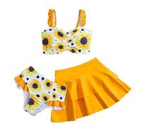 3 Piece Tween Girls Swimsuit Ruffle Sleeve Athletic Tankini Sport Swimwear with Swimming Skirt Size 12 Bathing Suit