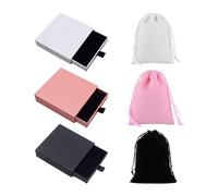3-Piece Velvet Bags, Drawer-Type Gift Boxes - Jewelry Gift Packaging for Birthdays, Anniversaries, Valentine's Day (Black, White, Pink)
