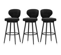 3-Piece Velvet Bar Stool Set, 75cm Modern Swivel Dining Chairs with Metal Footrest, High-Back Upholstered Bar Stools, Black Legs, Ideal for Kitchen & Dining