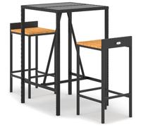 (3 piece) vidaXL Garden Bar Set Pub Set 5 Piece Black Poly Rattan and Solid Wood Acacia
