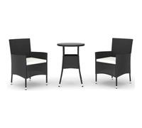 vidaXL 3 Piece Garden Bistro Set with Cushions Black Poly Rattan, Black