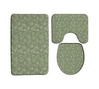 3 Piece Vintage Floral Bath Mat Set Sage Green Boho Floral Herbs Retro Leaves and Flowers Rustic Farmhouse Plant Modern 16x24 Inches Bathroom Rugs,Toilet Seat Cover,U-Shaped Floor Rug