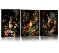 3 piece wall art Set Forest Animal Fox Elk rabbit Canvas Posters Prints Victorian Gothic Botanical Floral wall art for living room Bedroom Decor Retro Plant Oil Paintings Prints Unframed 12x16in