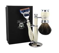 3 Piece Wet Shaving Set 5 Edge Razor and Black Badger Shaving Brush Dual Stand
