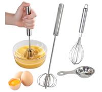 3-Piece Whisk Set with Yolk Separator - Semi-Auto & Manual Cooking Whisks for Baking Mixing, Egg Foaming | Stainless Steel Beating Tools with Ergonomic Handles