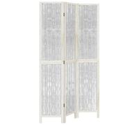 3 Piece White Paulownia Solid Wood Room Divider with Willow Branches, Foldable, Freestanding, 200 cm High, Opaque, Ideal for Living Room, Bedroom, Office, Indoor