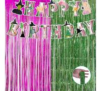 3 Piece Wicked Party Decorations Set, Green and Pink Wicked Birthday Decorations With 1 Wicked Party Banner, Themed Partys Supplies for Birthday Parties, Baby Showers, Club Events