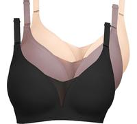 3 Piece Wireless Push Up Bras for Women, Ladies Non Wired Soft Support Full Coverage Bra, Seamless Padded Comfort Vest Bra, Solid V Neck Mesh Lace Bralette with Adjustable Straps, Everyday Bras
