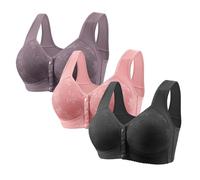 3 Piece Women Front Button Bras UK Sale Clearance Ladies Push Up Bra Wireless Bralette Full Coverage Bralettes Thin Soft Brassiere Vest Style Underwear Comfort Everyday Minimiser Crop Top Plus Size