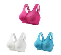 3 Piece Women Sports Bra Front Fastening High Impact Zip Front Plus Size Post Surgery Bras Crop Top with Adjustable Straps Wirefree Workout Gym Running Yoga Bras Breathable Sleep Everyday Bralettes