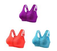 3 Piece Women Sports Bra Front Fastening High Impact Zip Front Plus Size Post Surgery Bras Crop Top with Adjustable Straps Wirefree Workout Gym Running Yoga Bras Breathable Sleep Everyday Bralettes