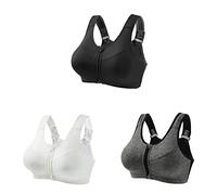3 Piece Women Sports Bra Front Fastening High Impact Zip Front Plus Size Post Surgery Bras Crop Top with Adjustable Straps Wirefree Workout Gym Running Yoga Bras Breathable Sleep Everyday Bralettes