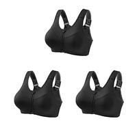 3 Piece Women Sports Bra Front Fastening High Impact Zip Front Plus Size Post Surgery Bras Crop Top with Adjustable Straps Wirefree Workout Gym Running Yoga Bras Breathable Sleep Everyday Bralettes