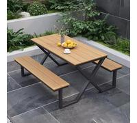 3-Piece Wooden Dining Set with 2 Benches - 1.5M Kitchen Table for Dining Room & Balcony - Stylish andTable Furniture for Family Meals Color A