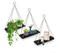 3 Piece Wooden Wall Hanging Shelves Rustic Style for Plants Home Decor Storage in Living Room Bedroom Garden and Small Spaces (black)